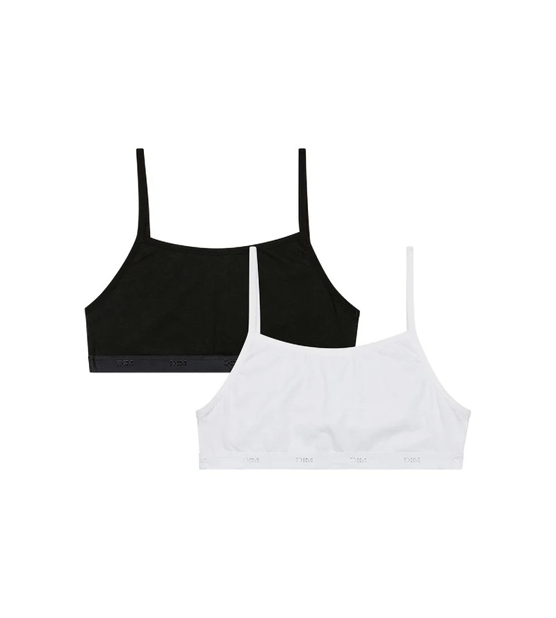 2er-Pack Mädchen-Bustiers aus Stretch-Baumwolle schwarz/weiß - EcoDIM