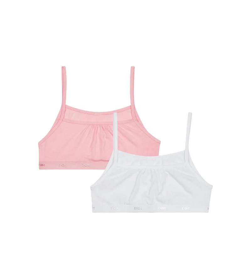 2er-Pack Mädchen-Bustiers aus Stretch-Baumwolle rosé/weiß - EcoDIM