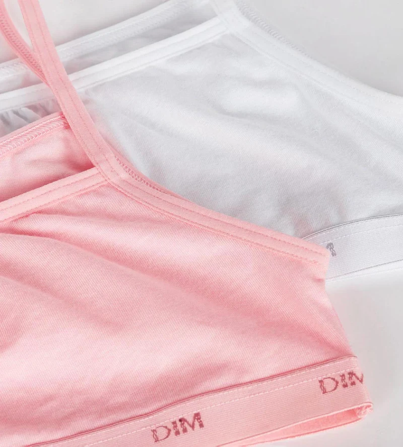 2er-Pack Mädchen-Bustiers aus Stretch-Baumwolle rosé/weiß - EcoDIM