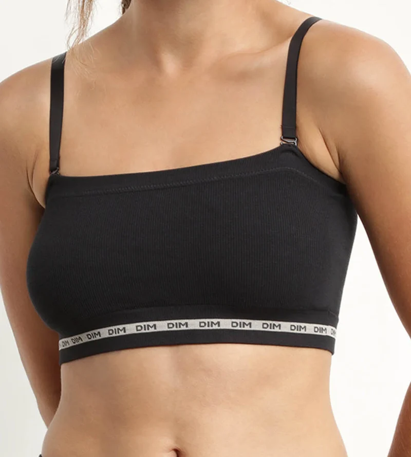 Schwarzer Bandeau-BH aus gerippter Mikrofaser - Icons Seamless