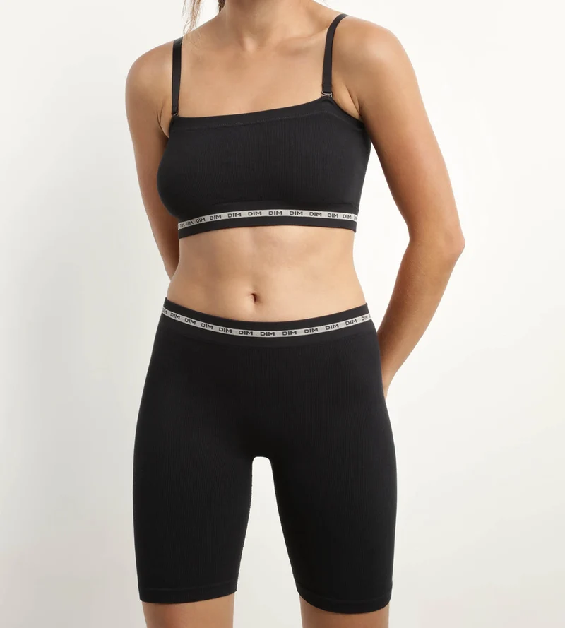 Schwarzer Bandeau-BH aus gerippter Mikrofaser - Icons Seamless