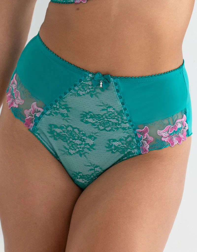 Pour Moi Sofia Lace Embroidered Deep Brief Green/Pink