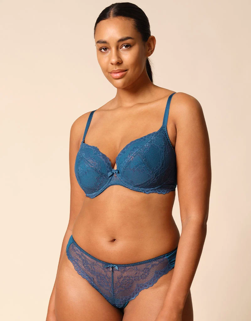 Gossard Superboost Lace Plunge Bra Deep Teal Blue