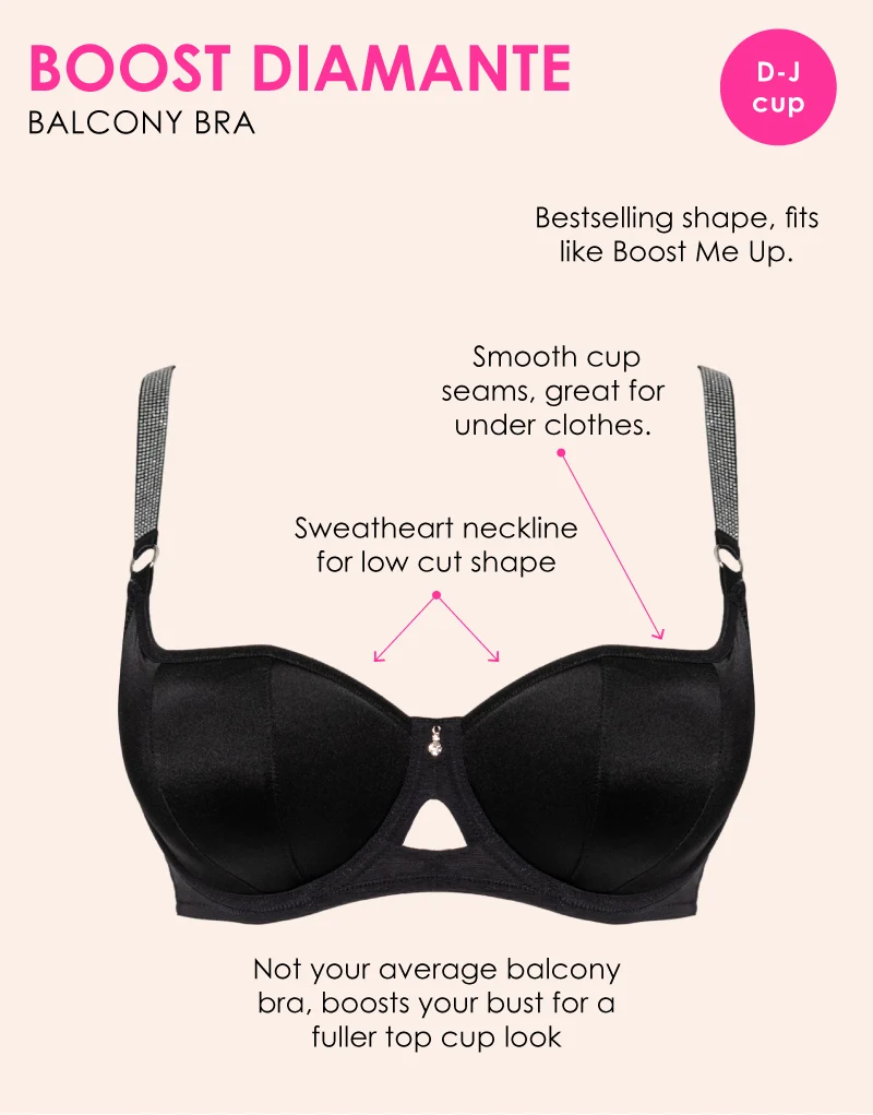 Curvy Kate Boost Diamante Padded Balcony Bra Black