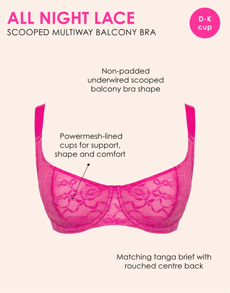 Curvy Kate All Night Lace Scooped Multiway Balcony Bra Hot Pink/ Blush