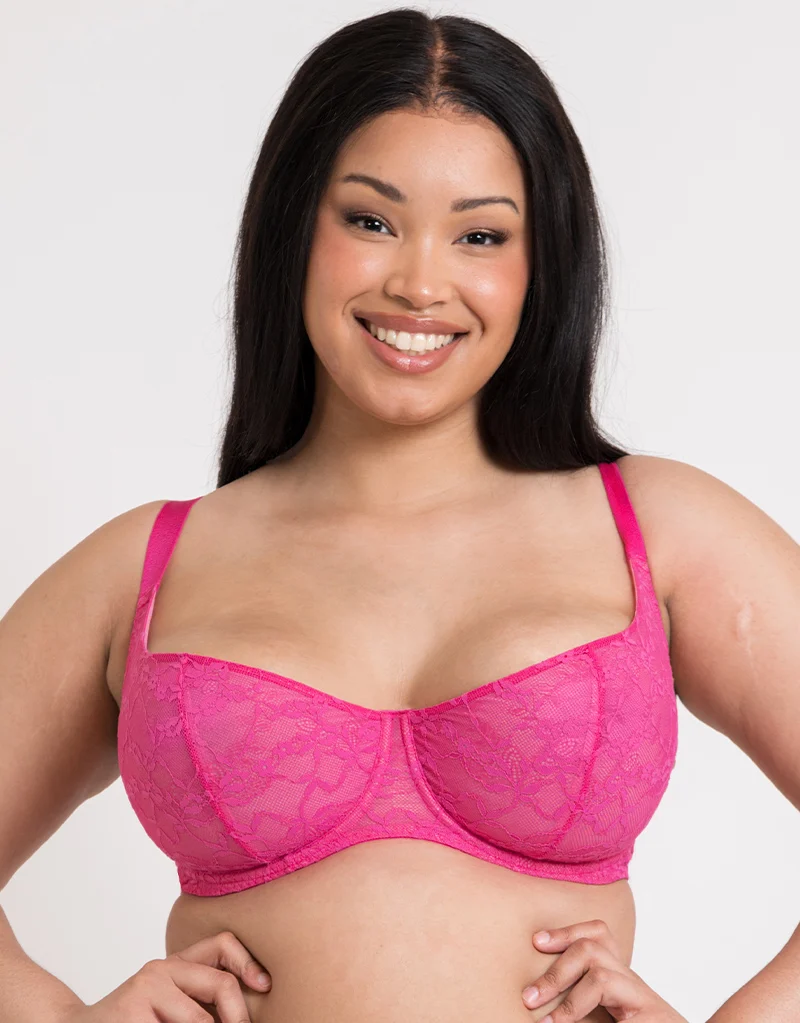 Curvy Kate All Night Lace Scooped Multiway Balcony Bra Hot Pink/ Blush