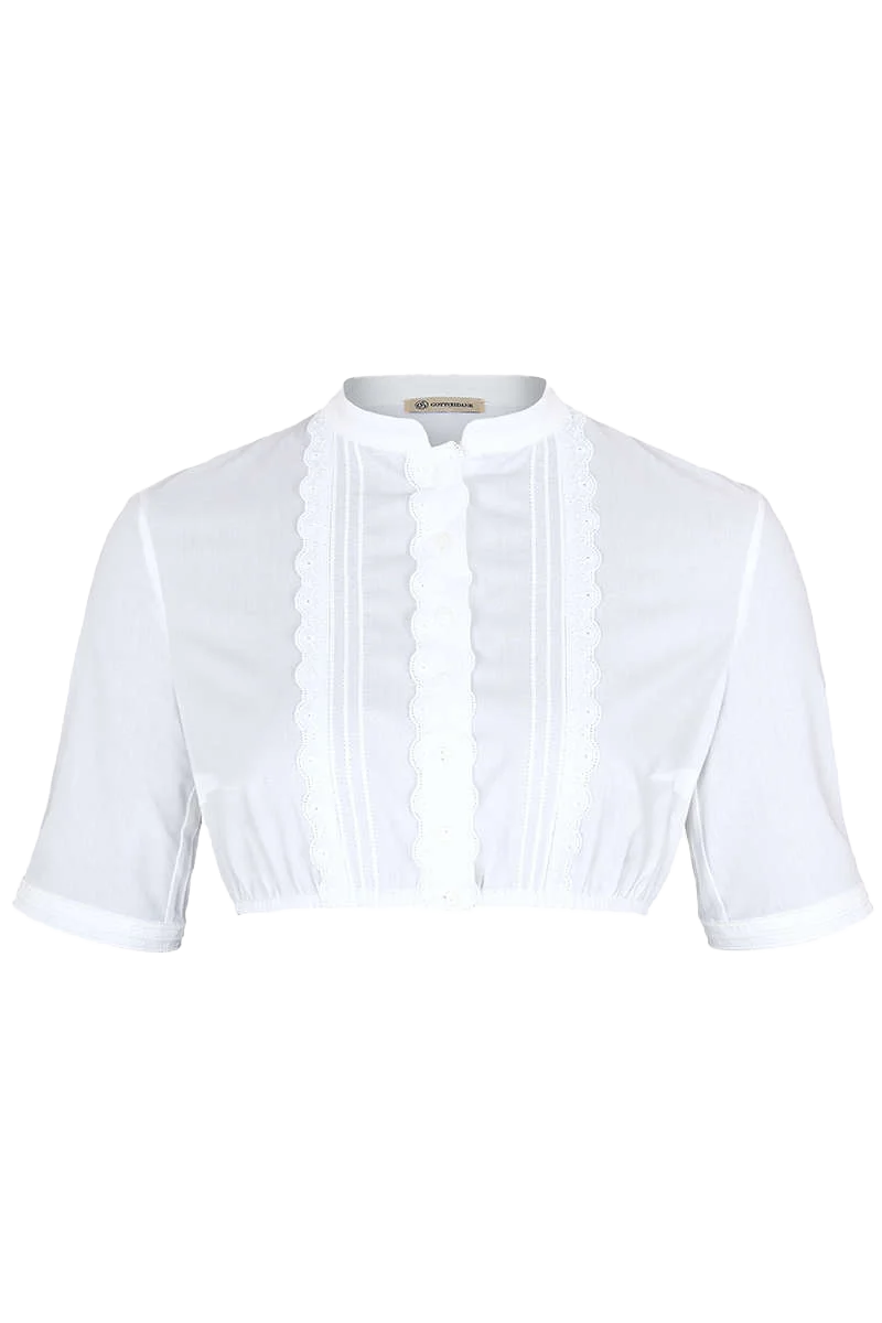 Dirndlbluse hochgeschlossen mit Spitzenborte