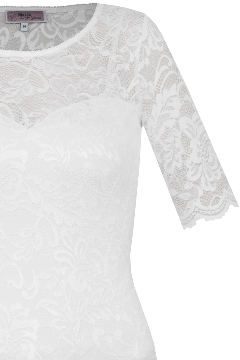 Damen Trachtenbody mit transparenten Spitzenärmeln - offwhite