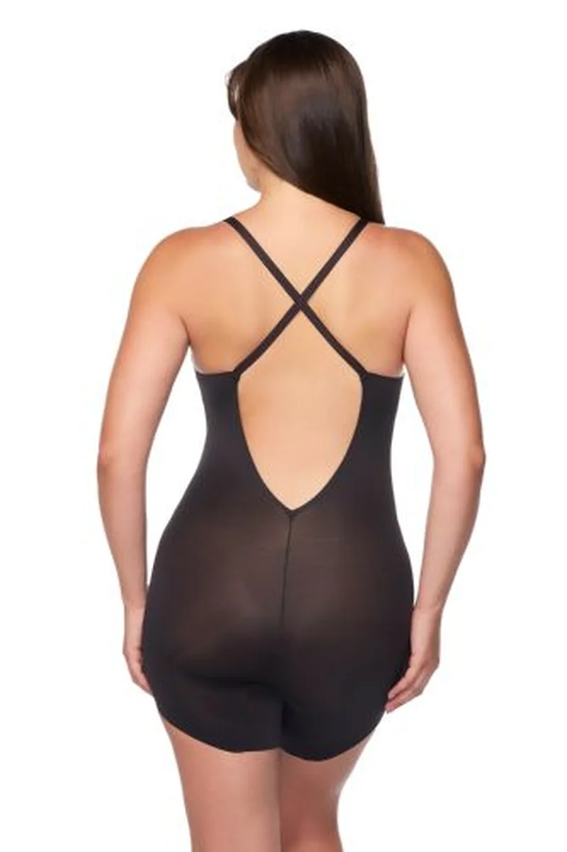Naomi & Nicole Shapewear – Sidekick Body mit schrägem Saum und tiefem Rückenausschnitt, Schwarz