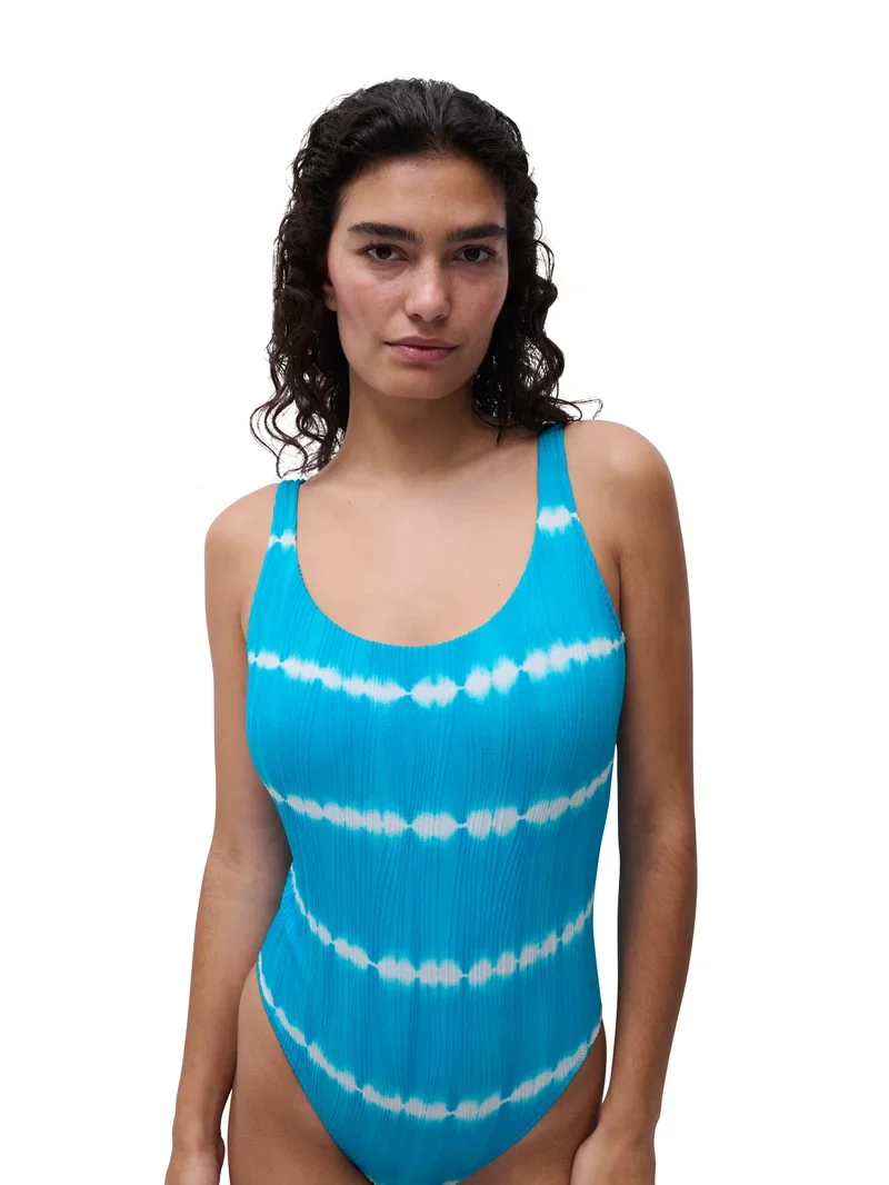 Chantelle Swimwear - Einheitsgröße, bügelloser Badeanzug mit T-Shirt, blau, Shibori