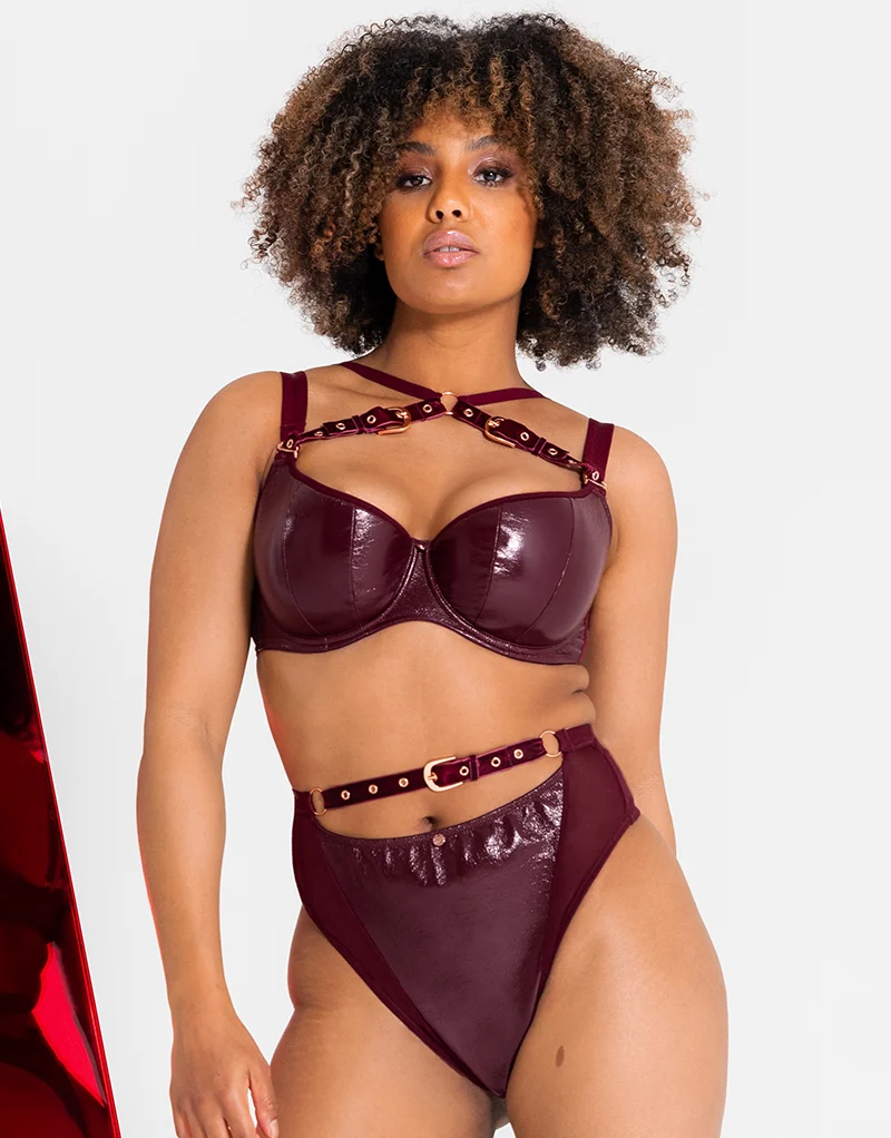 Scantilly Buckle Up Padded Half Cup Bra Oxblood