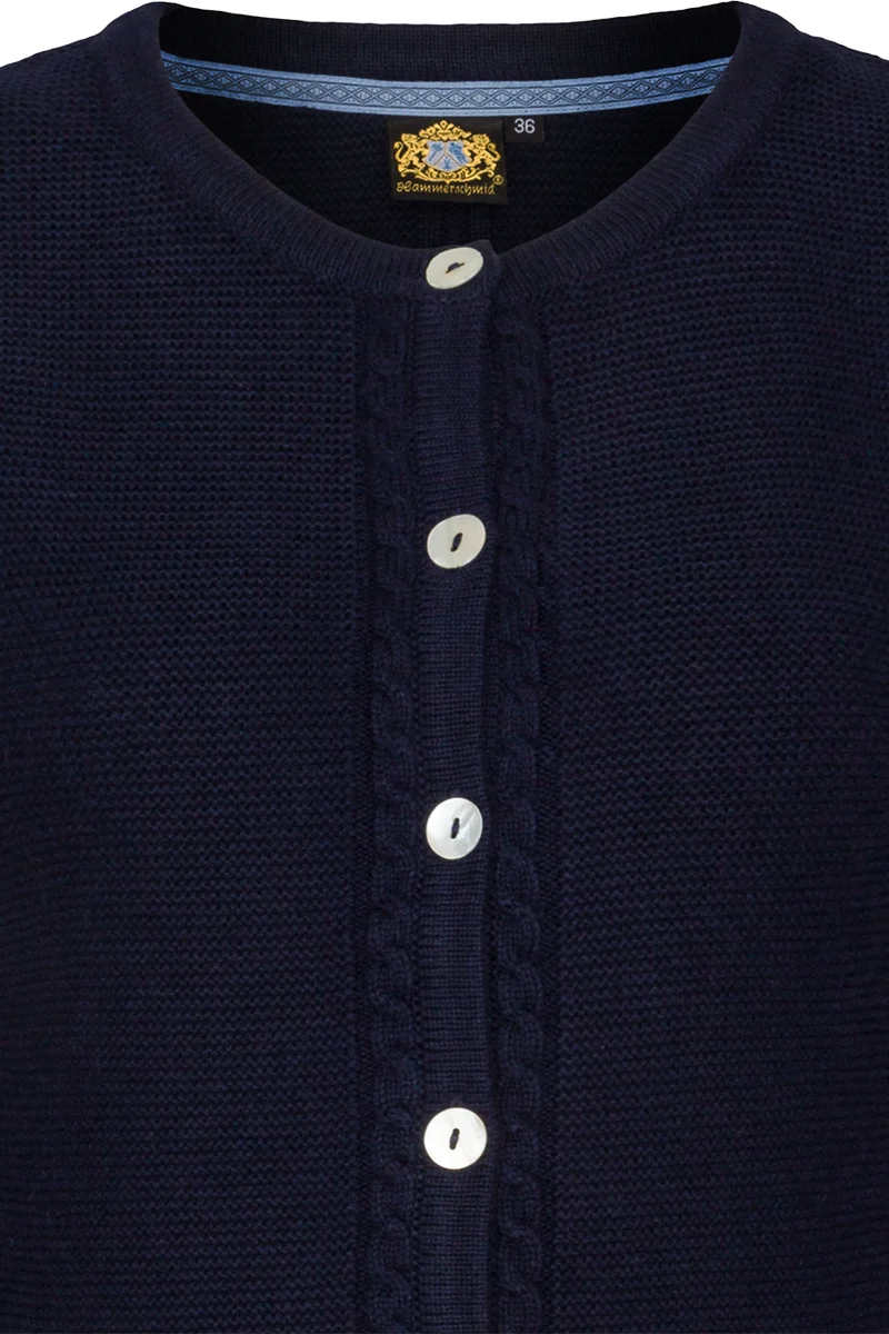 Damen Strickjacke mit Zopfmuster und Perlmuttknöpfen - marine
