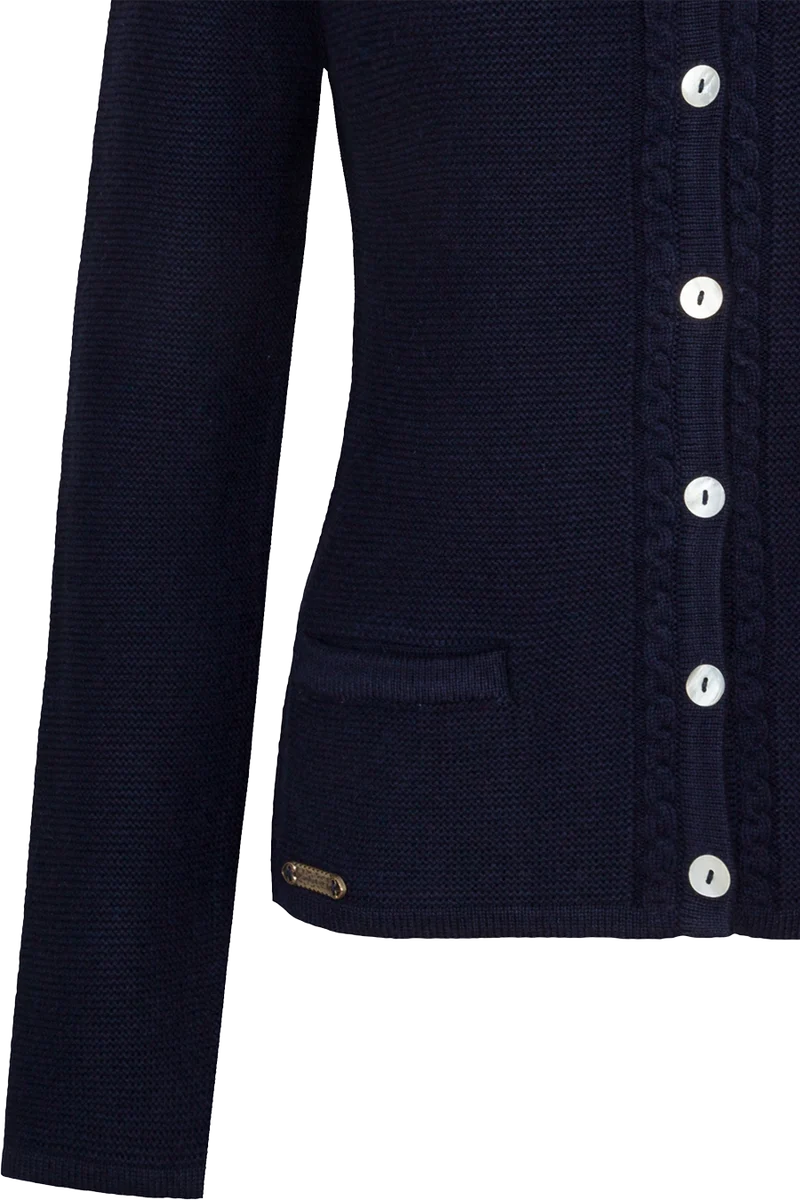 Damen Strickjacke mit Zopfmuster und Perlmuttknöpfen - marine