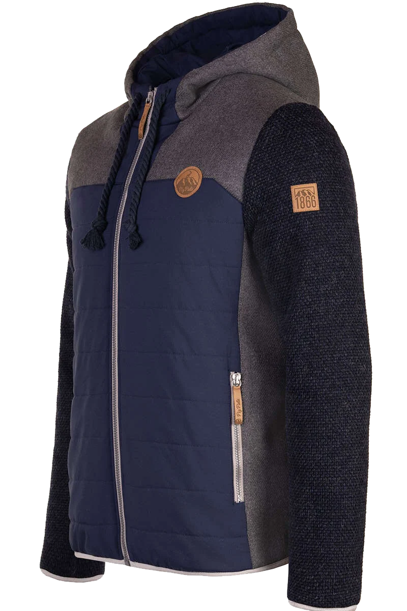Herren Steppjacke mit Strick und Kapuze dunkelblau anthrazit