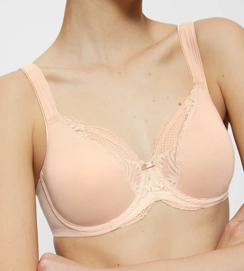 Triumph – Moderner BH aus Spitze und Baumwolle, Vollschalen, Neutral Beige