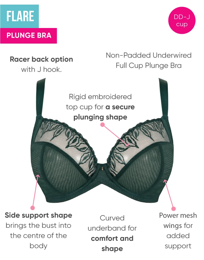 Curvy Kate Flare Full Cup Plunge Side Support Bra Emerald Sparkle