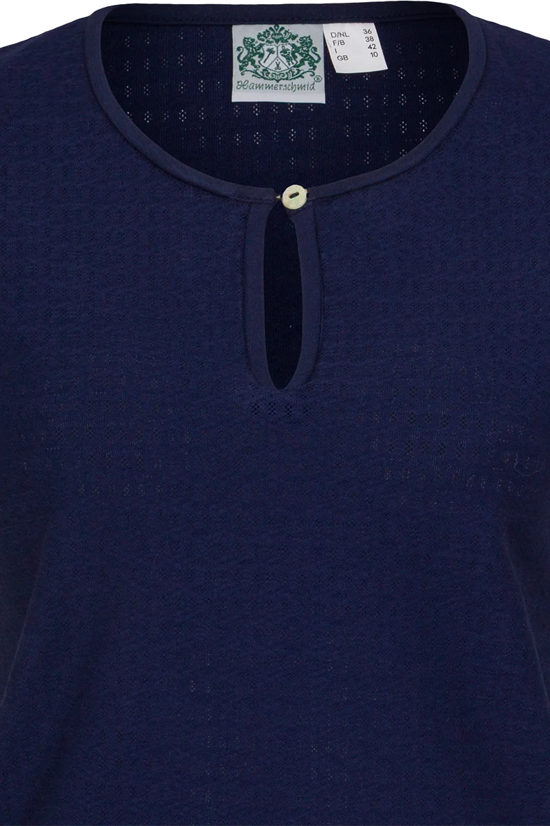 Damen Bluse mit Rundhalsausschnitt und Zierknopf