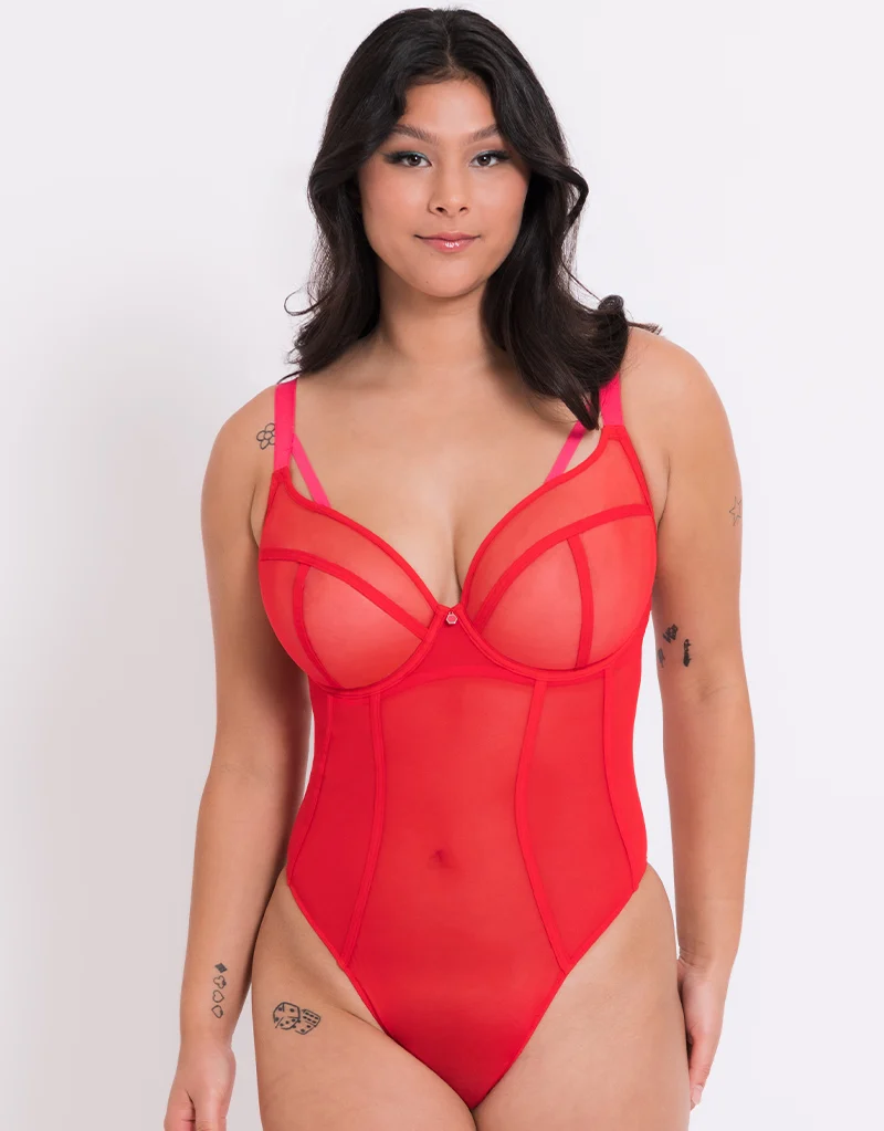 Curvy Kate Elementary Plunge Bodysuit Red/Pink