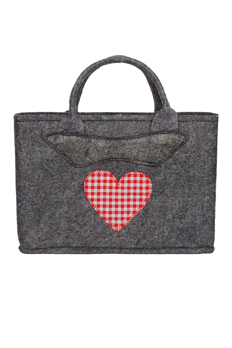 Trachten-Filztasche klein anthrazit mit kariertem Herz