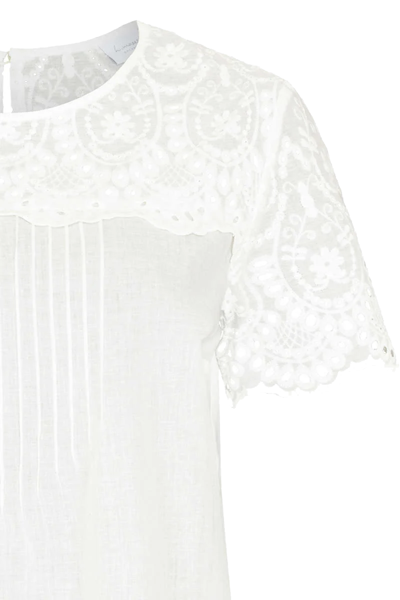 Damen Trachten Baumwollbluse mit Spitzeneinsatz