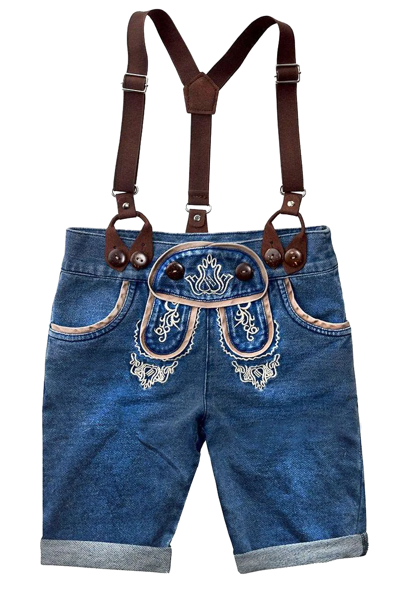 Baby Jeans-3/4 Lederhosenstyle mit Hosenträger