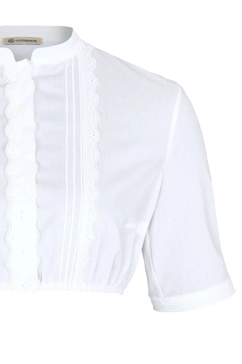 Dirndlbluse hochgeschlossen mit Spitzenborte
