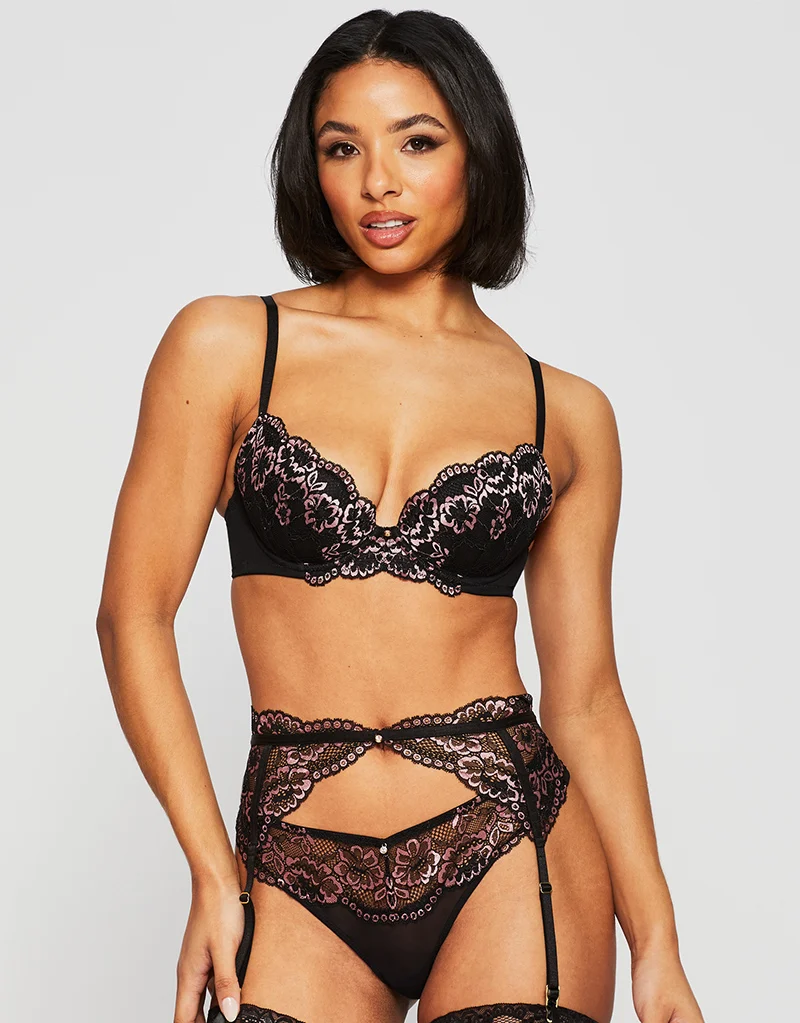 Ann Summers Sexy Lace Planet Padded Plunge Bra Black/Pink