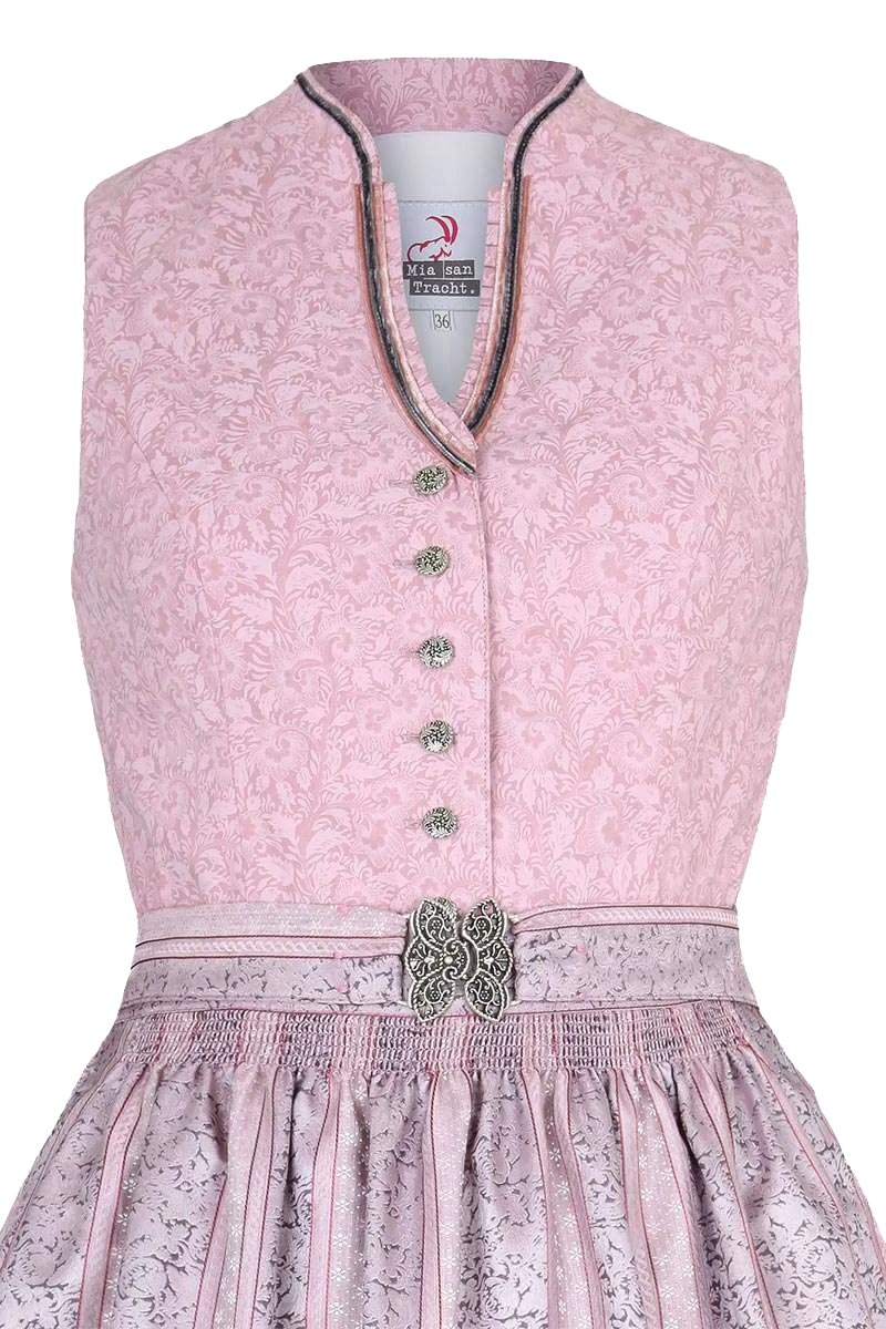Baumwolldirndl hochgeschlossen mit gestreifter Broschenschürze