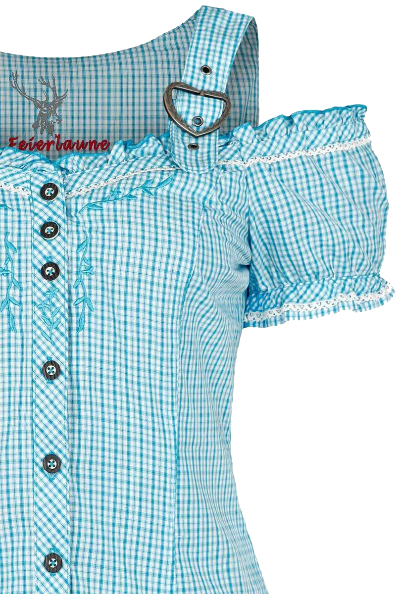 Carmenbluse mit Stickerei kariert