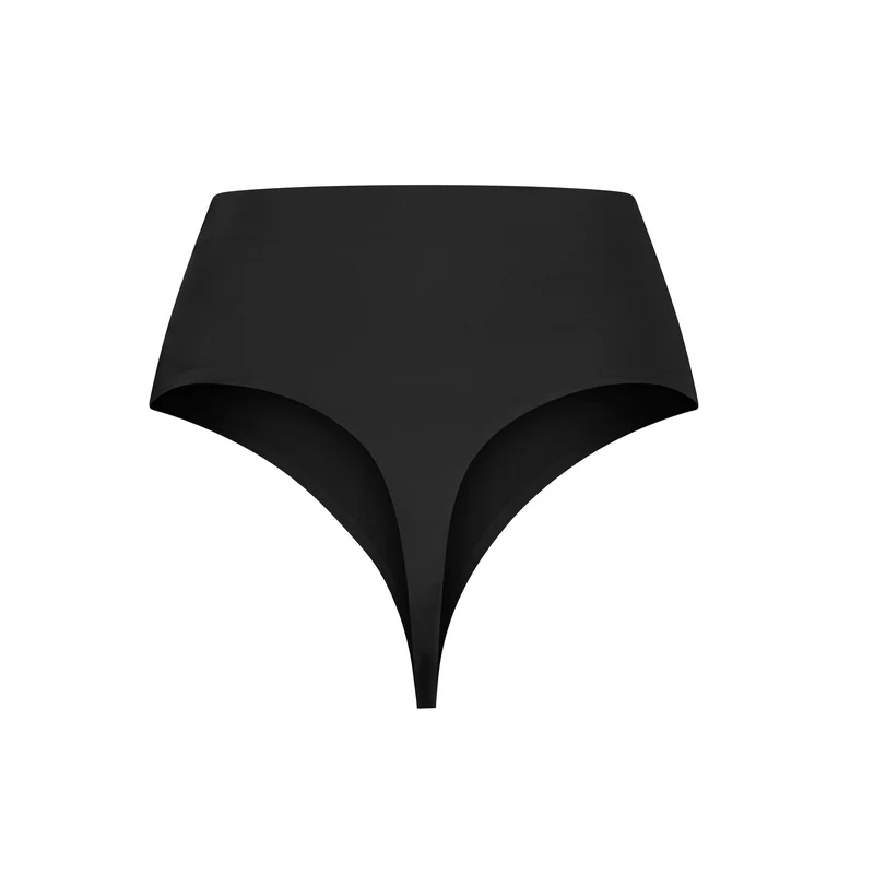 ByeBra – Unsichtbare Shapewear mit leichter Stützwirkung, unsichtbarer String-Tanga mit mittelhohem Bund, Schwarz