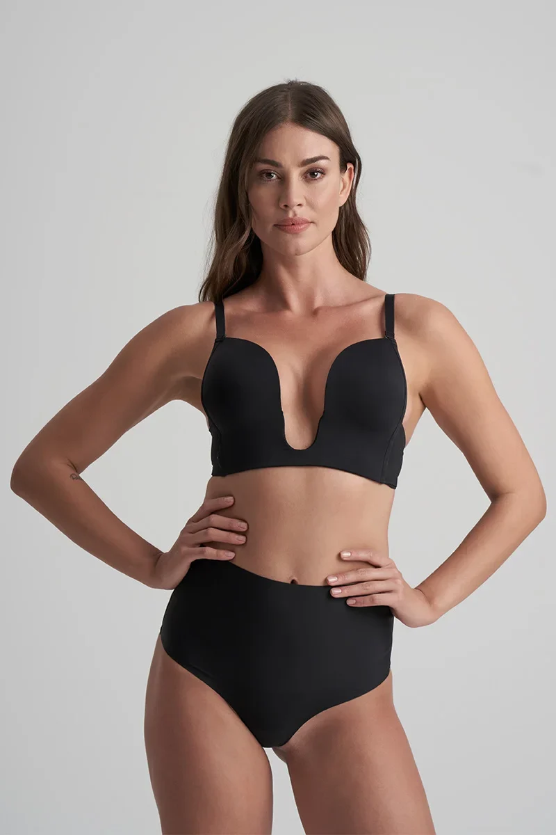 ByeBra – Taillenformende Shapewear (Extra starker Halt) Taillenformender String mit mittelhohem Bund, Schwarz