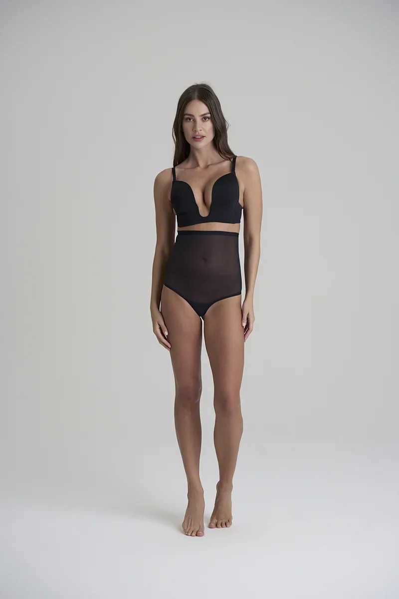 ByeBra – Formgebender Tüll-Shapewear-Tanga mit mittlerem Halt, hochtailliert, schwarz
