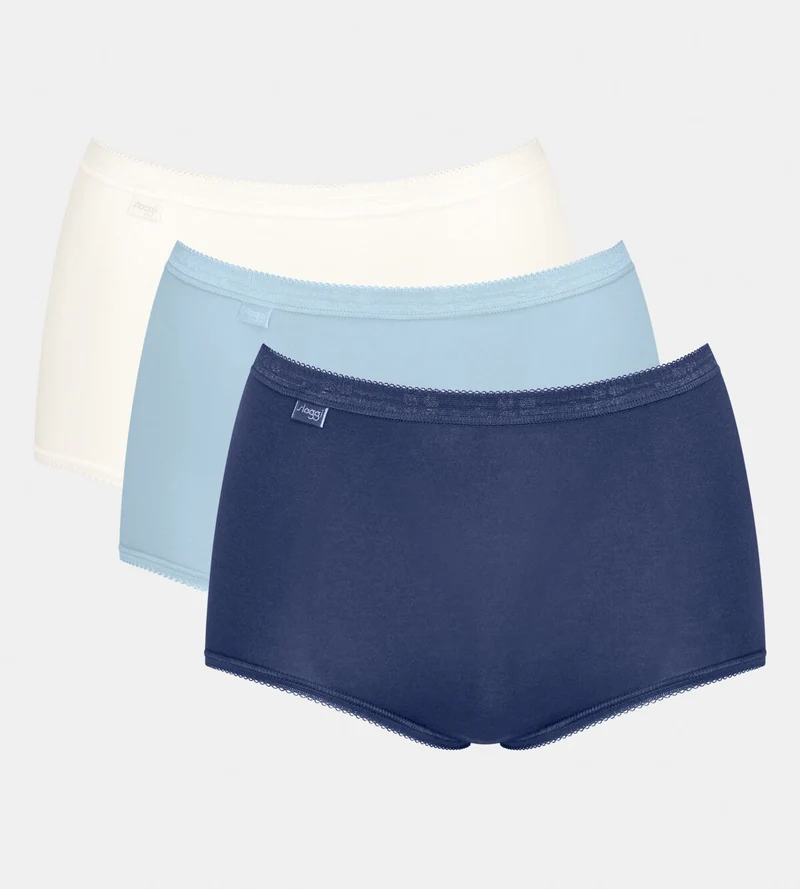 Sloggi – Basic Plus High Waist Slip, 3er-Pack, Blau & Weiß