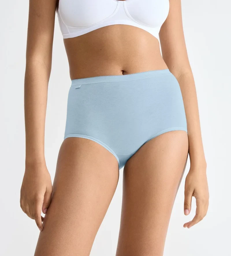 Sloggi – Basic Plus High Waist Slip, 3er-Pack, Blau & Weiß