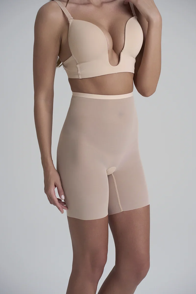 ByeBra – Formgebende Tüll-Shapewear mit mittlerem Halt, hochtailliert, kurz, beige