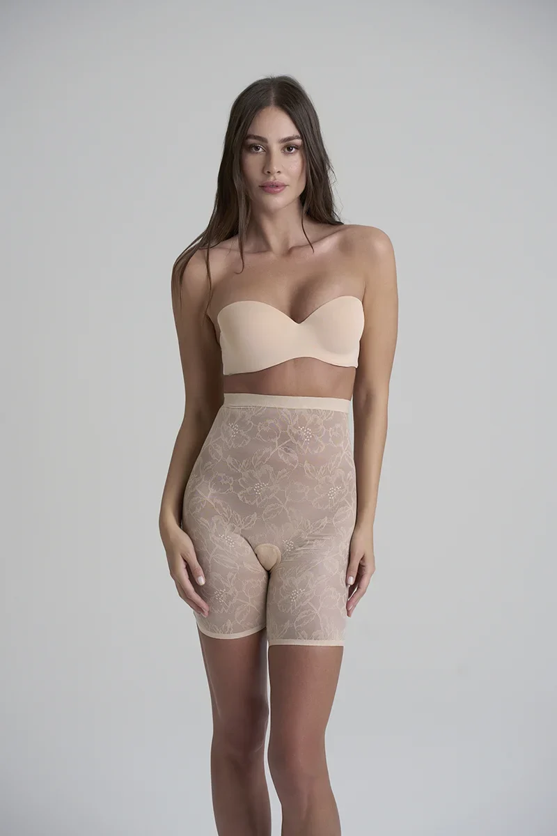 ByeBra – Shapewear aus Spitze, hochtaillierte, formende Shorts aus Spitze, Beige
