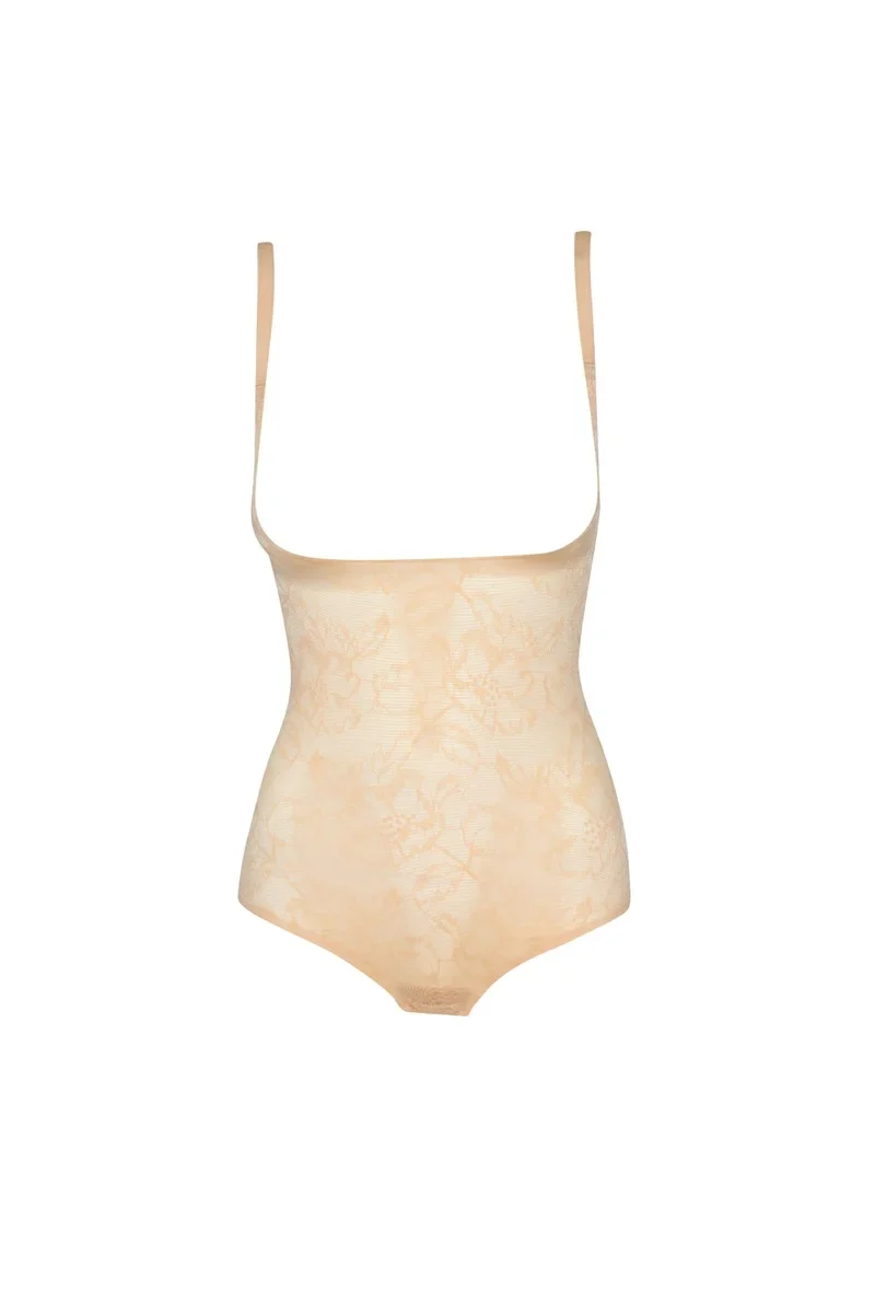 ByeBra – Spitzen-Shapewear, Spitzenbody mit offenem Brustbereich, Beige