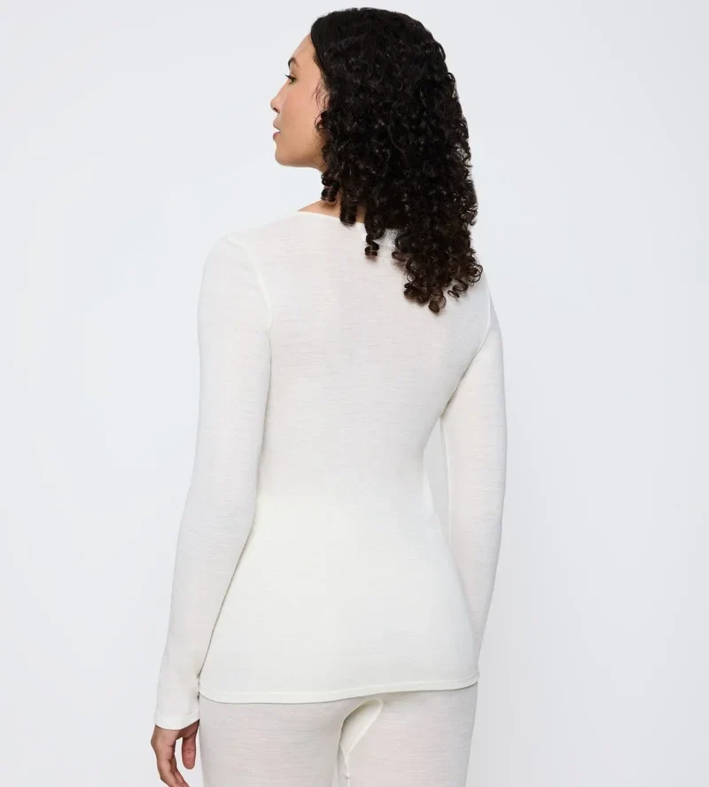 Triumph – Beauty Layers Langarmshirt aus Wolle, Ecru-Weiß