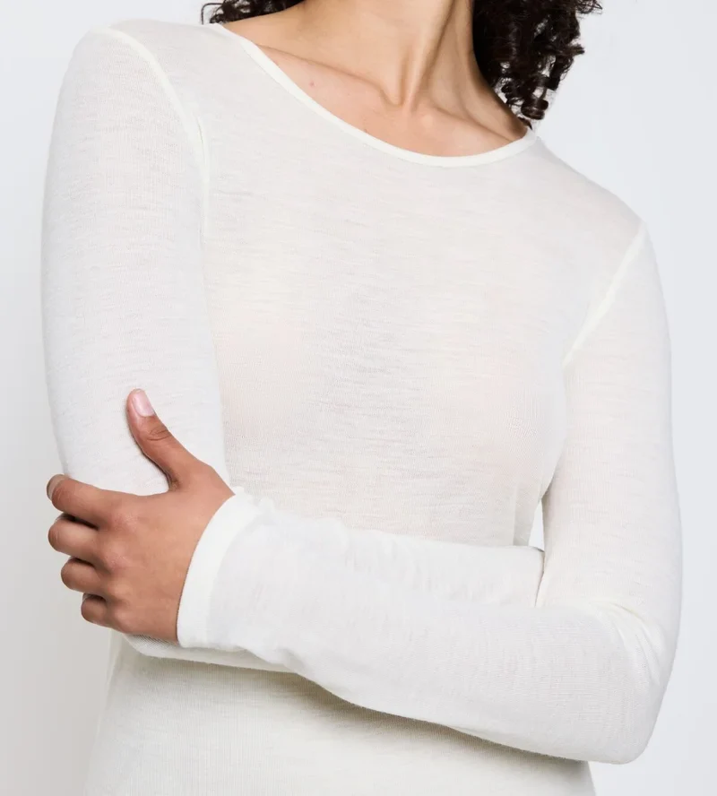 Triumph – Beauty Layers Langarmshirt aus Wolle, Ecru-Weiß