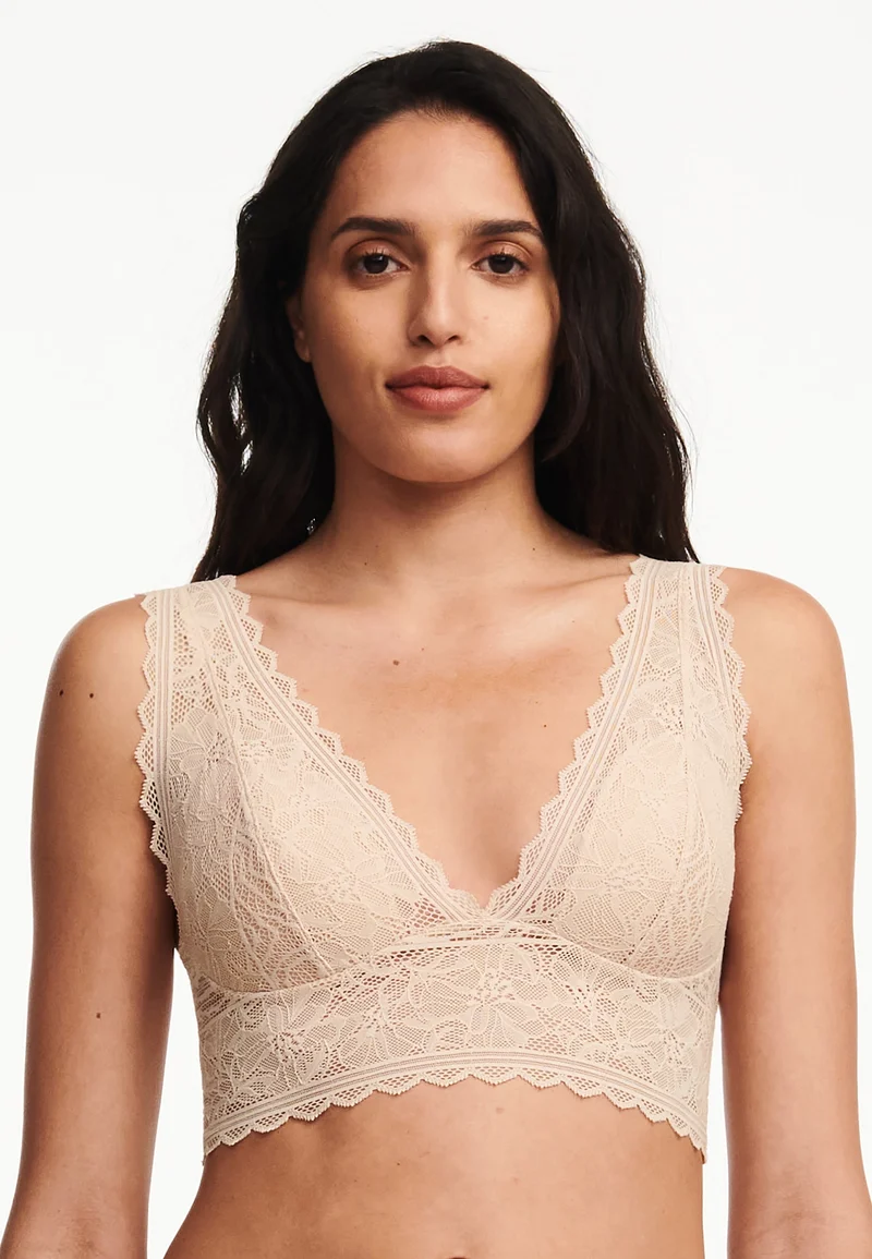 Chantelle Easyfeel – Bügelloser Triangel-BH aus Schaumstoff mit floralem Touch, Goldbeige